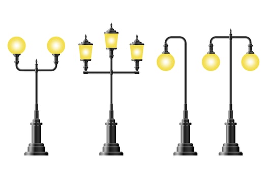 Set of realistic vintage street lamps vector