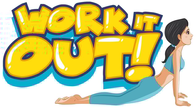 Font design for word work it out with woman doing yoga vector