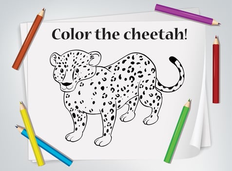 Children cheetah coloring worksheet vector