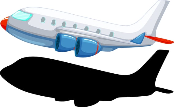 Airplane cartoon style with its silhouette vector