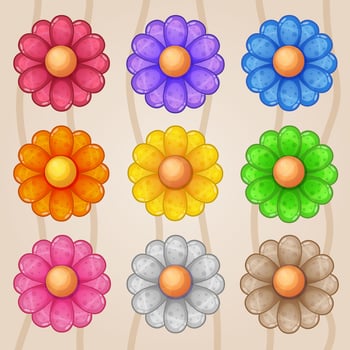 Colorful cartoon flower asset set vector