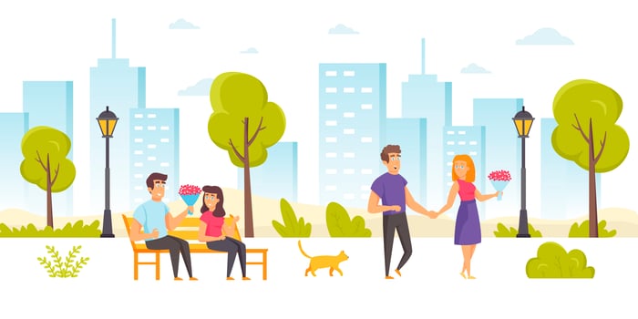 Young couples spending time together in park vector
