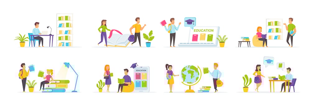 Online education set with people characters vector