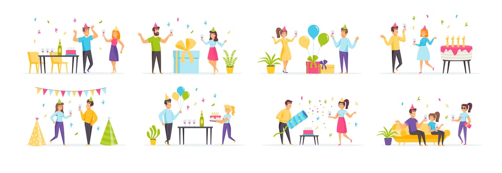 Birthday party set with people characters vector