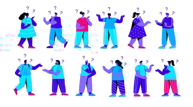 Set of confused girls and boys asking questions vector