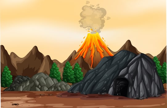 Volcanic eruption outdoor scene background vector