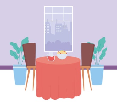 Restaurant on coronavirus prevention with social distancing dinner vector