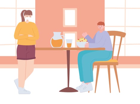 Restaurant on coronavirus prevention with social distancing dinner vector