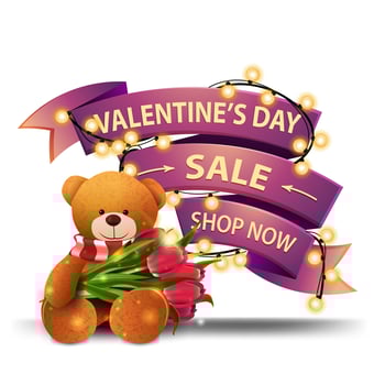 Valentine's day sale pink discount banner vector
