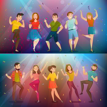 Dancing People Retro Banner Set vector