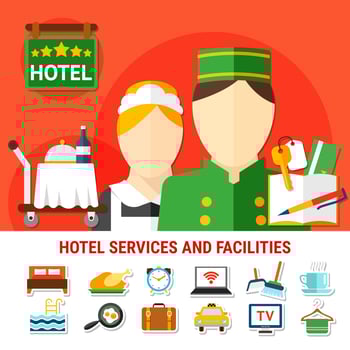 Hotel Facilities Background and Icon Set vector