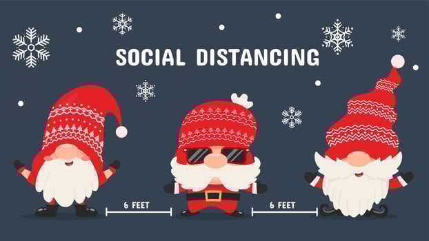 Three lovely Christmas gnomes social distancing vector