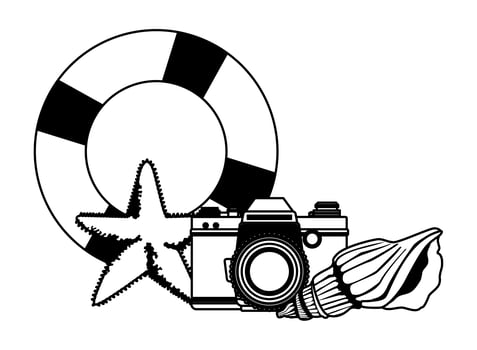 Summer beach and vacation cartoon in black and white vector