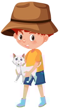 Boy holding cute animal cartoon character isolated on white background vector
