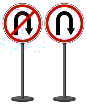 U-turn and No U-turn sign with stand isolated on white background vector