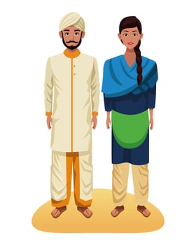 Indian couple cartoon characters vector