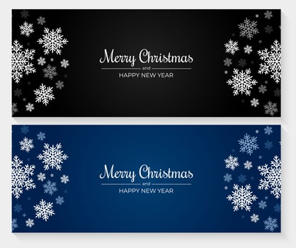 Christmas banners with blue, white and gray snowflakes vector