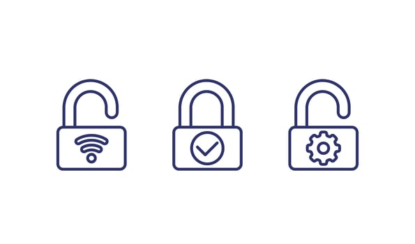 Smart door lock line icons vector