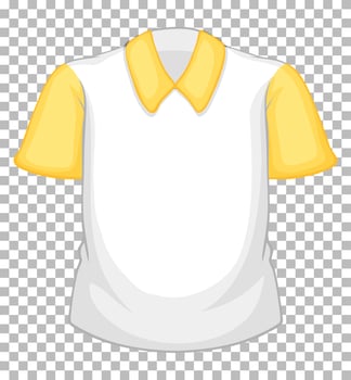 Blank white shirt with yellow short sleeves on transparent vector