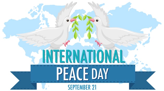 Internationl Peace Day logo or banner with white dove on world map vector