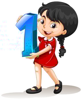Asian girl holding math number one vector