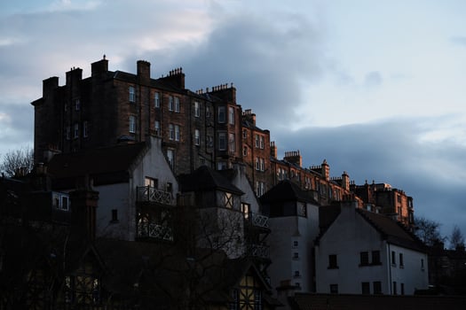 Edinburgh, Scotland, 2020 - Buildings on a hill at sunset photo