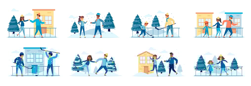 Hockey and skating sports activities bundle of scenes vector