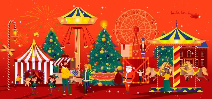 Christmas fair greeting card in flat style vector