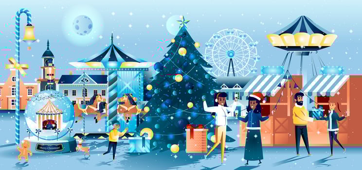 Christmas fair greeting card design vector