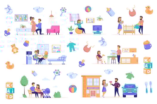 Pregnancy bundle of flat scenes vector