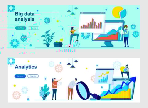 Big data analysis landing page with people characters vector