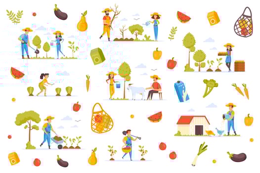 Organic production bundle of flat scenes vector