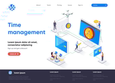 Time management isometric landing page vector