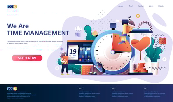 Time management flat landing page template vector
