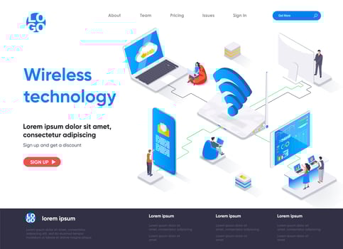 Wireless technology isometric landing page vector