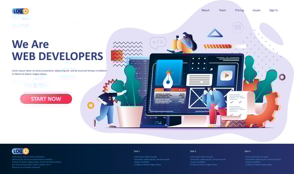 Web development flat landing page template vector