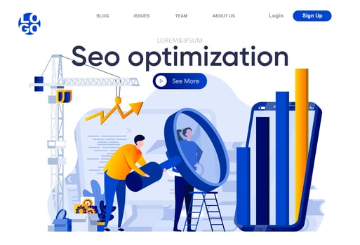 Seo optimization flat landing page vector