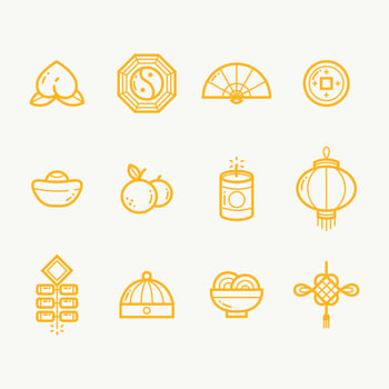 Set of Chinese New Year Line Art Icon vector