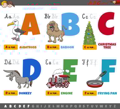 Alphabet letters for children from A to F vector