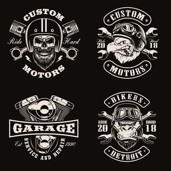 Black and white vintage bike emblems on dark background vector