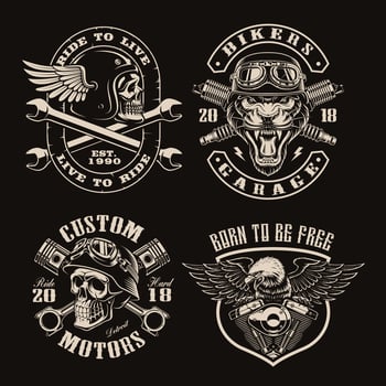 A set of black and white vintage biker emblems vector