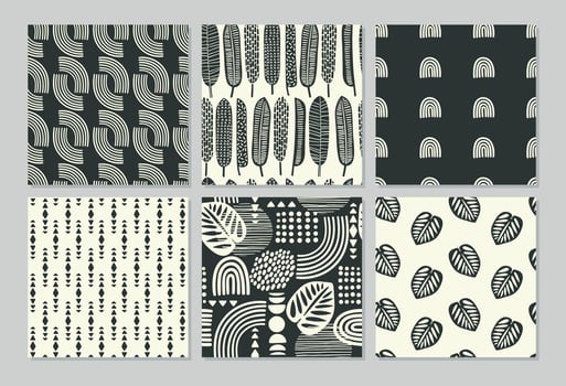 Artistic seamless patterns with abstract leaves vector