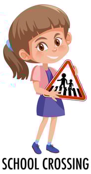 Girl holding traffic sign isolated on white background vector