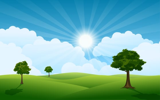 Bright Sunrise in Woodland vector