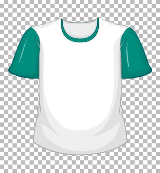 Blank white t-shirt with green short sleeves on transparent vector