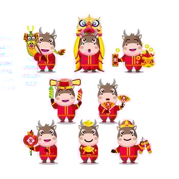 Chinese New Year Cute Animated Ox Characters vector