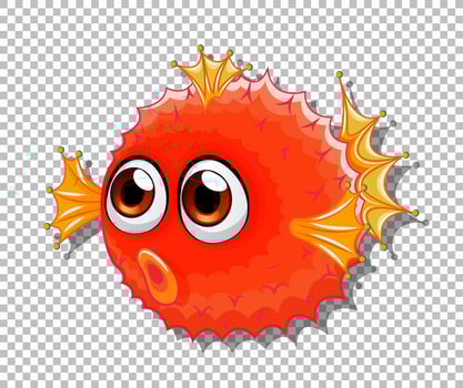 Cute puffer fish with big eyes cartoon character on transparent background vector