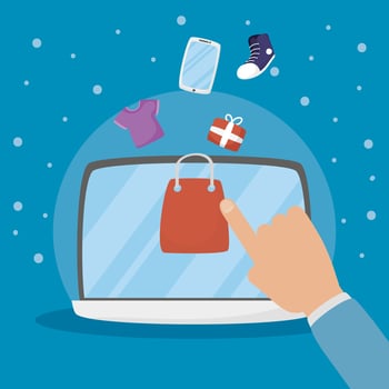 Laptop with online shopping and e-commerce technology vector