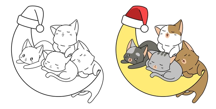 Cartoon adorable cats on the moon coloring page vector