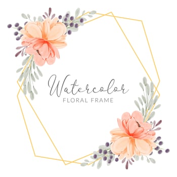Watercolor peach peony flower frame hand painted rustic vector